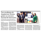 Tres estudiantes de Arquitectura Técnica ganan un concurso nacional de innovación Tres estudiantes de Arquitectura Técnica ganan un concurso nacional de innovación